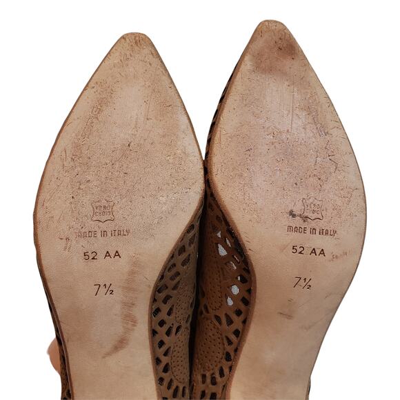 Via Spiga Heels Womens 7.5/52AA Shoes Cutout Brown Pointed Toe Made in Italy - Picture 7 of 8